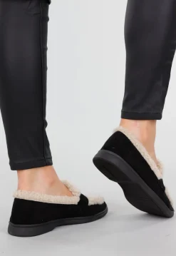 Zwarte Teddy Loafers en Goudkleurig Detail