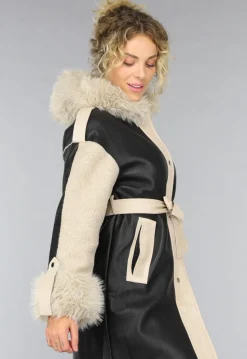 Zwarte Teddy Trenchcoat met Bontkraag