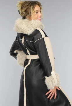 Zwarte Teddy Trenchcoat met Bontkraag