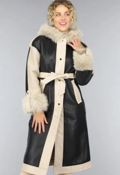 Zwarte Teddy Trenchcoat met Bontkraag