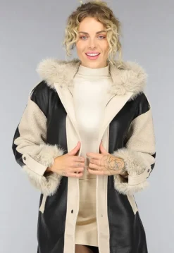 Zwarte Teddy Trenchcoat met Bontkraag