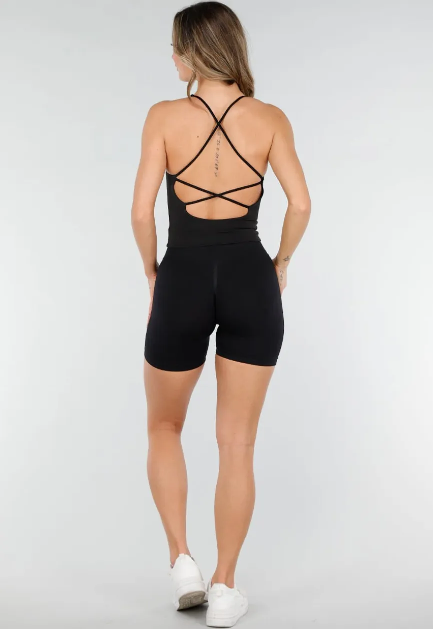 Zwarte Top met Brede Bandjes en Stretch