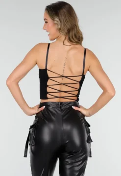Zwarte Top met Gekruiste Rug en Ingewerkte Pads