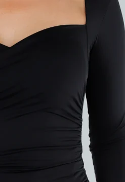 Zwarte Top met Lange Mouwen en Sweetheart Halslijn