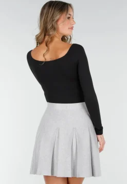 Zwarte Top met Overslag en Plooidetail van Stretch