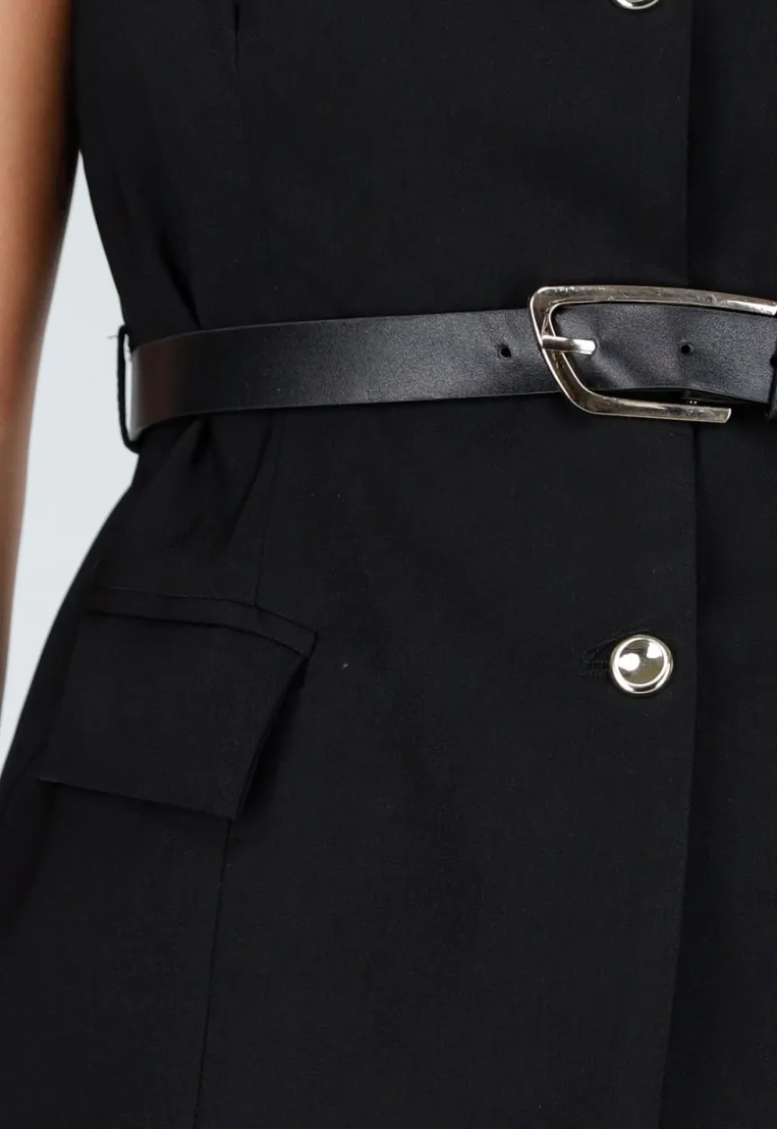 Zwarte Two Piece Set met Goudkleurige Knopen en Ceintuur