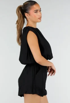Zwarte Two Piece Set met Mouwloze Top en Ballonshort