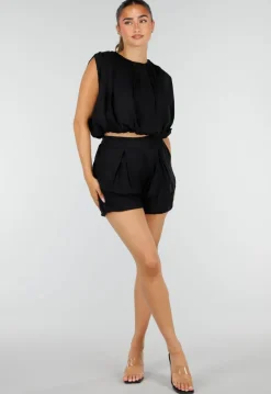 Zwarte Two Piece Set met Mouwloze Top en Ballonshort