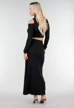 Zwarte Two Piece Set met Top met Cut Out en Maxi Rok