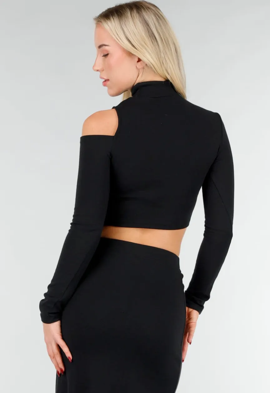 Zwarte Two Piece Set met Top met Cut Out en Maxi Rok