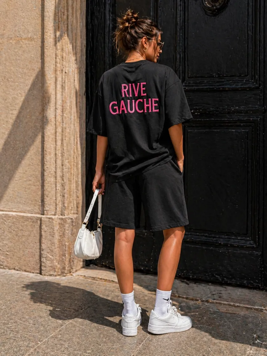 Zwarte Two Piece Set met T-Shirt en Shorts