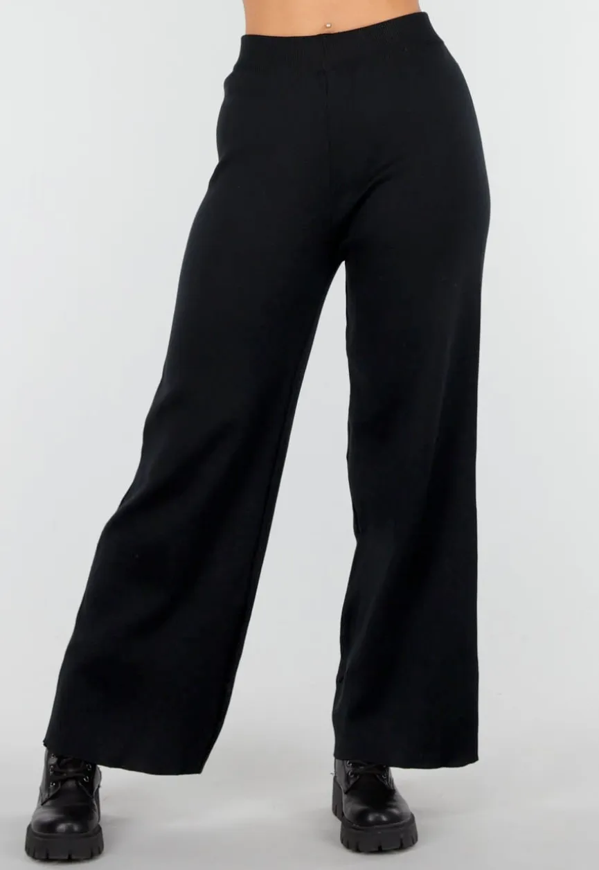 Zwarte Two Piece Set met Wijde Mouwen en Stretch
