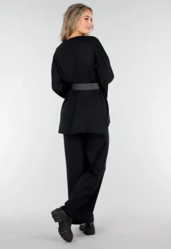 Zwarte Two Piece Set met Wijde Mouwen en Stretch