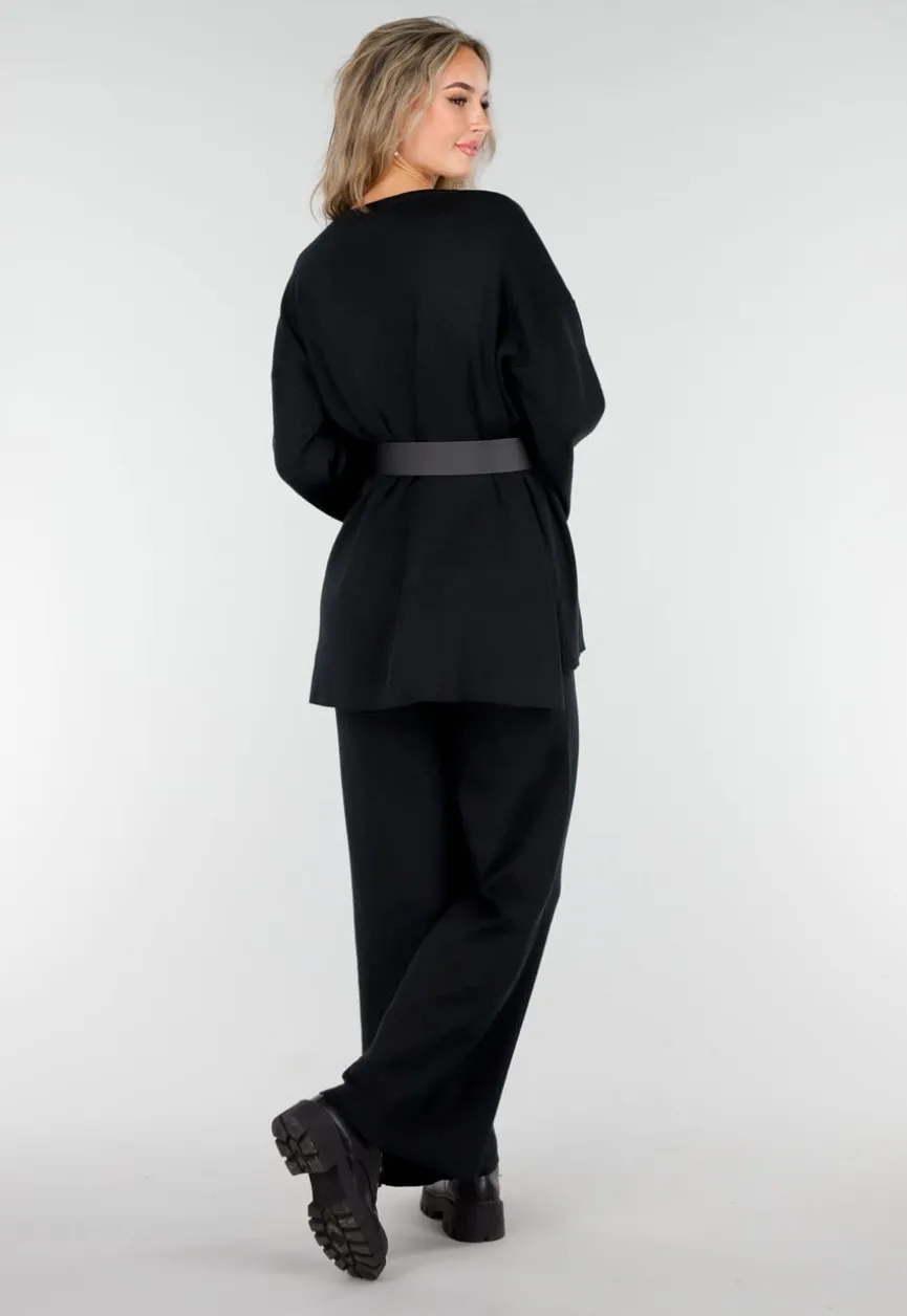 Zwarte Two Piece Set met Wijde Mouwen en Stretch