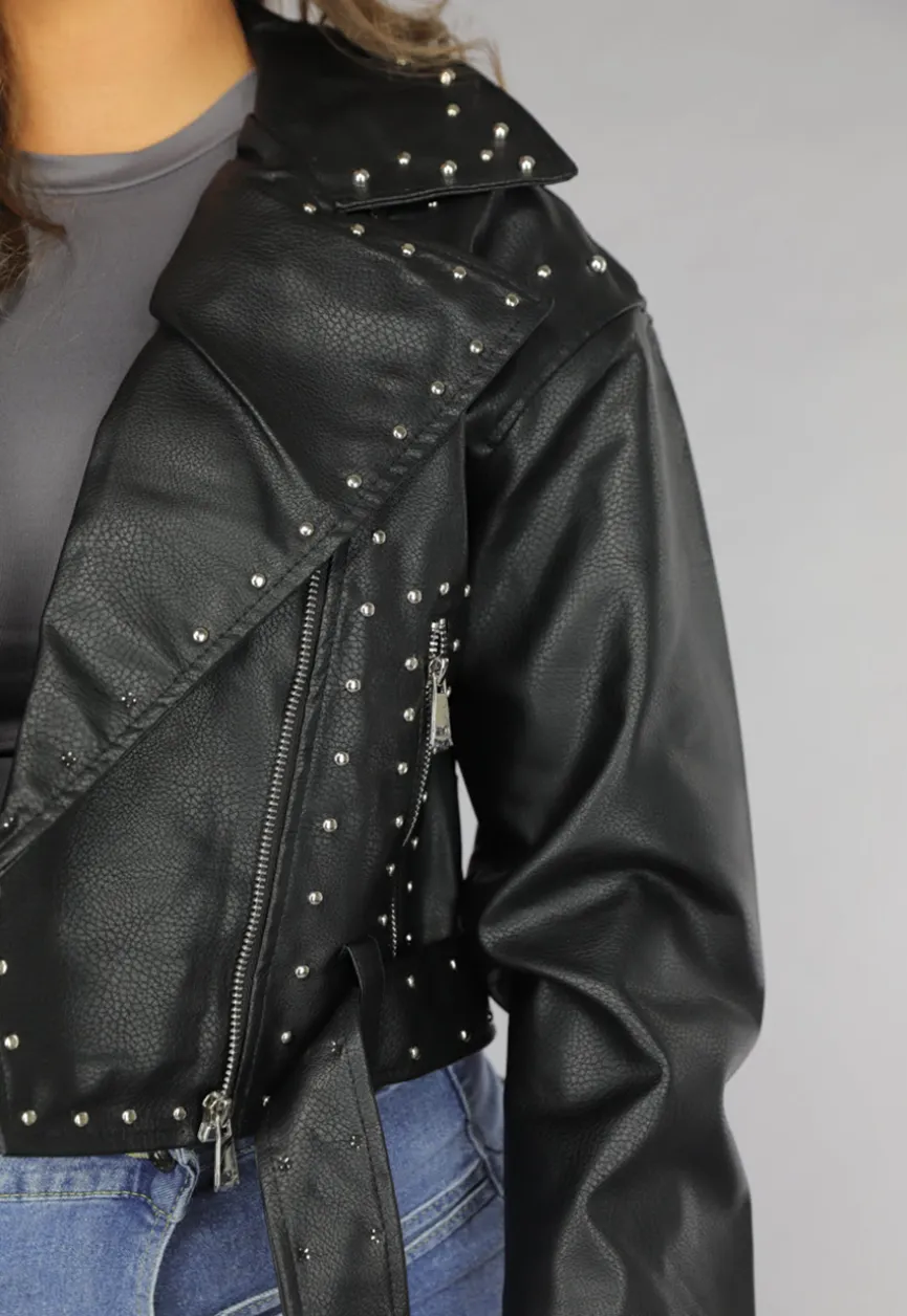 Zwarte Vegan Leren Jas met Studs