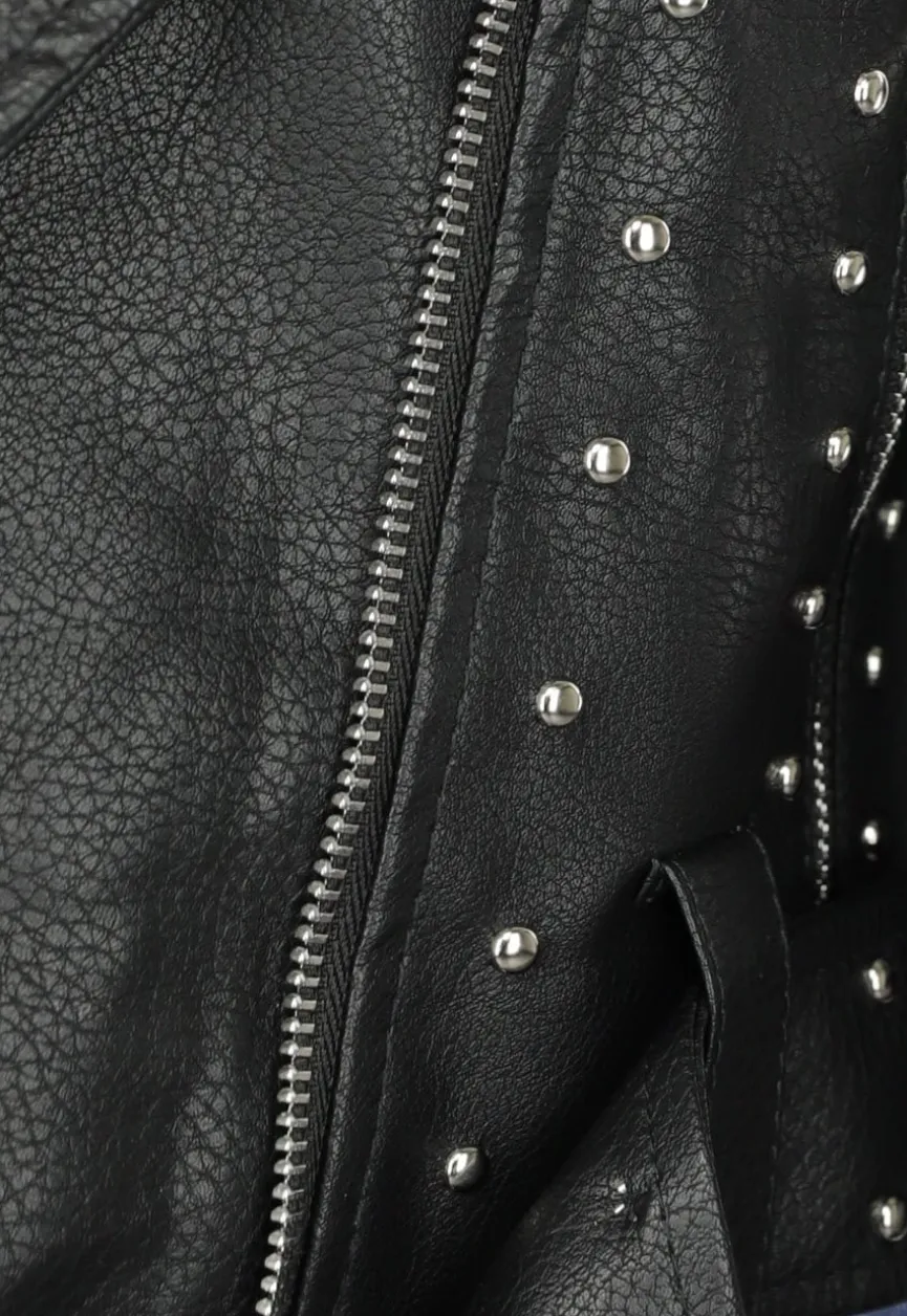 Zwarte Vegan Leren Jas met Studs