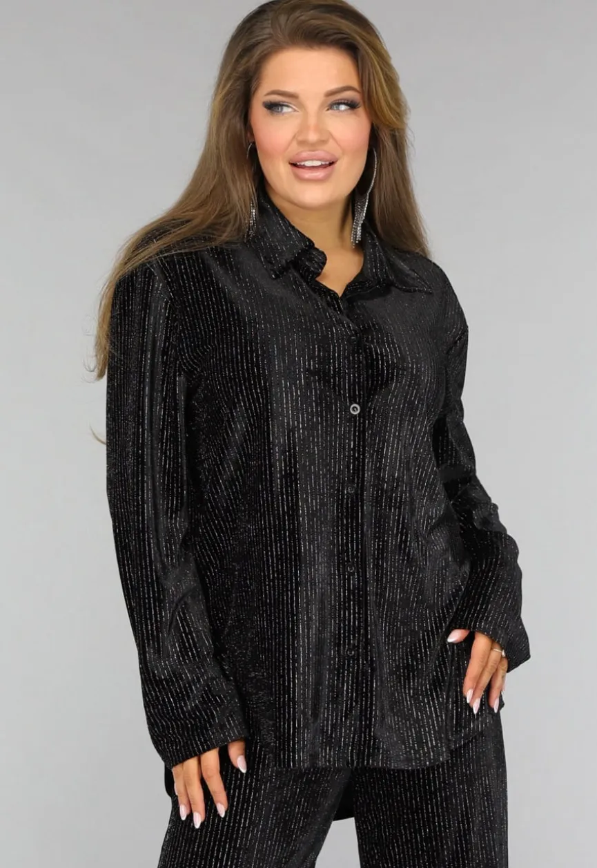 Zwarte Velvet Glitter Two Piece met Wide Leg Broek