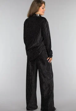 Zwarte Velvet Glitter Two Piece met Wide Leg Broek