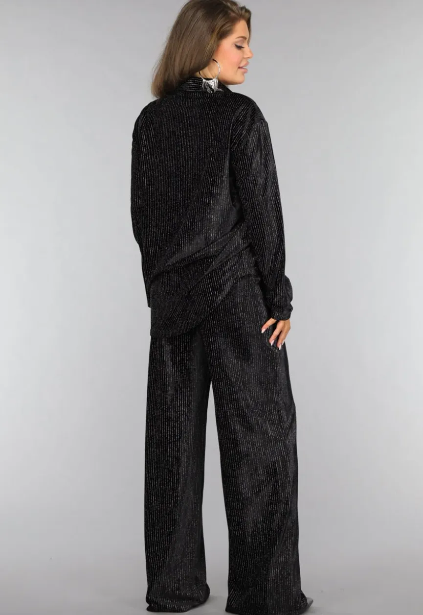 Zwarte Velvet Glitter Two Piece met Wide Leg Broek