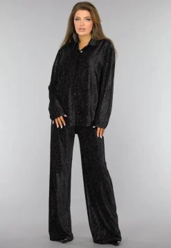 Zwarte Velvet Glitter Two Piece met Wide Leg Broek