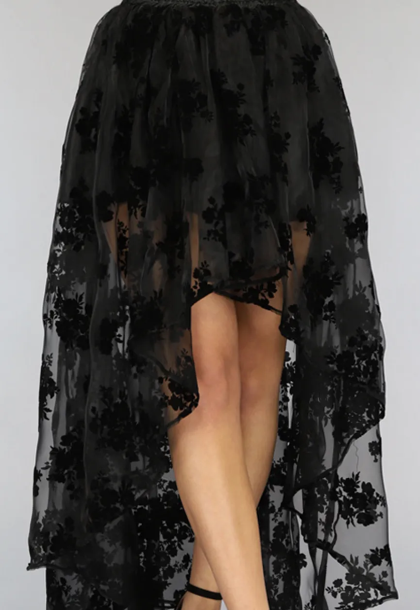 Zwarte Victorian Mullet Rok met Print