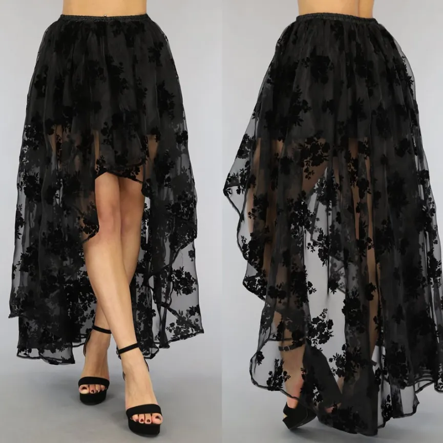 Zwarte Victorian Mullet Rok met Print