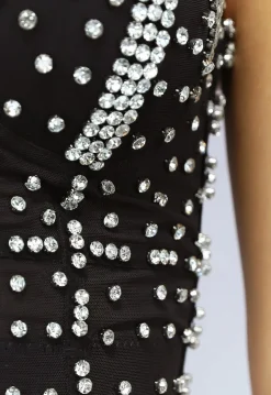 Zwarte Voorgevormde Glitter Top met Korset Look