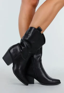 Zwarte Western Boots met Hak en Stiksels in Cowboystijl