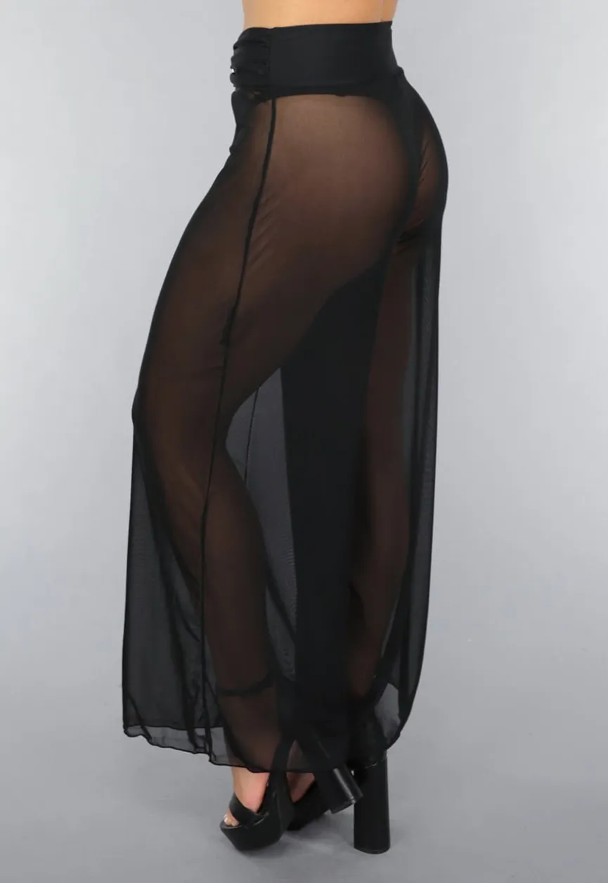 Zwarte Wide Leg Cover-Up Broek met Statement Detail