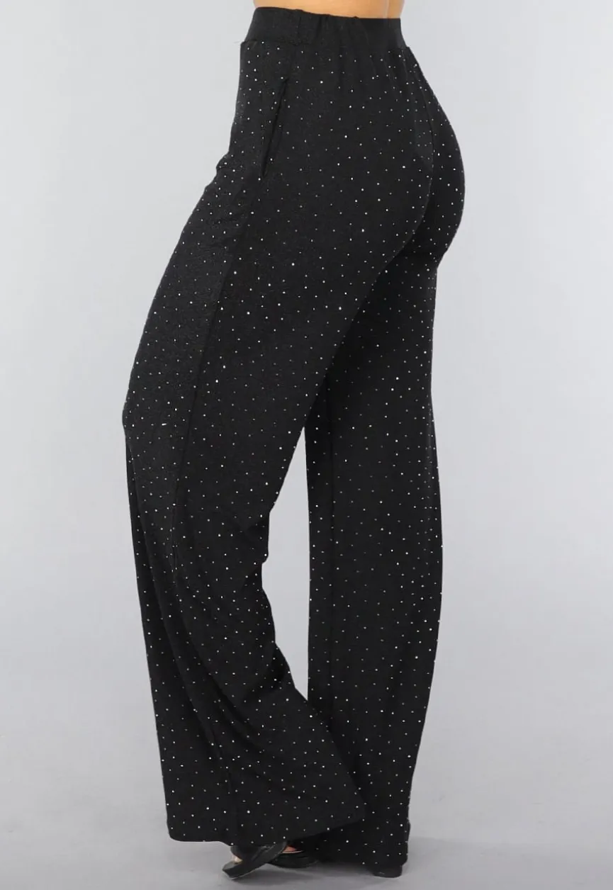 Zwarte Wide Leg Glitter Broek