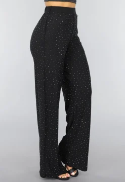 Zwarte Wide Leg Glitter Broek