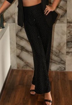 Zwarte Wide Leg Glitter Broek