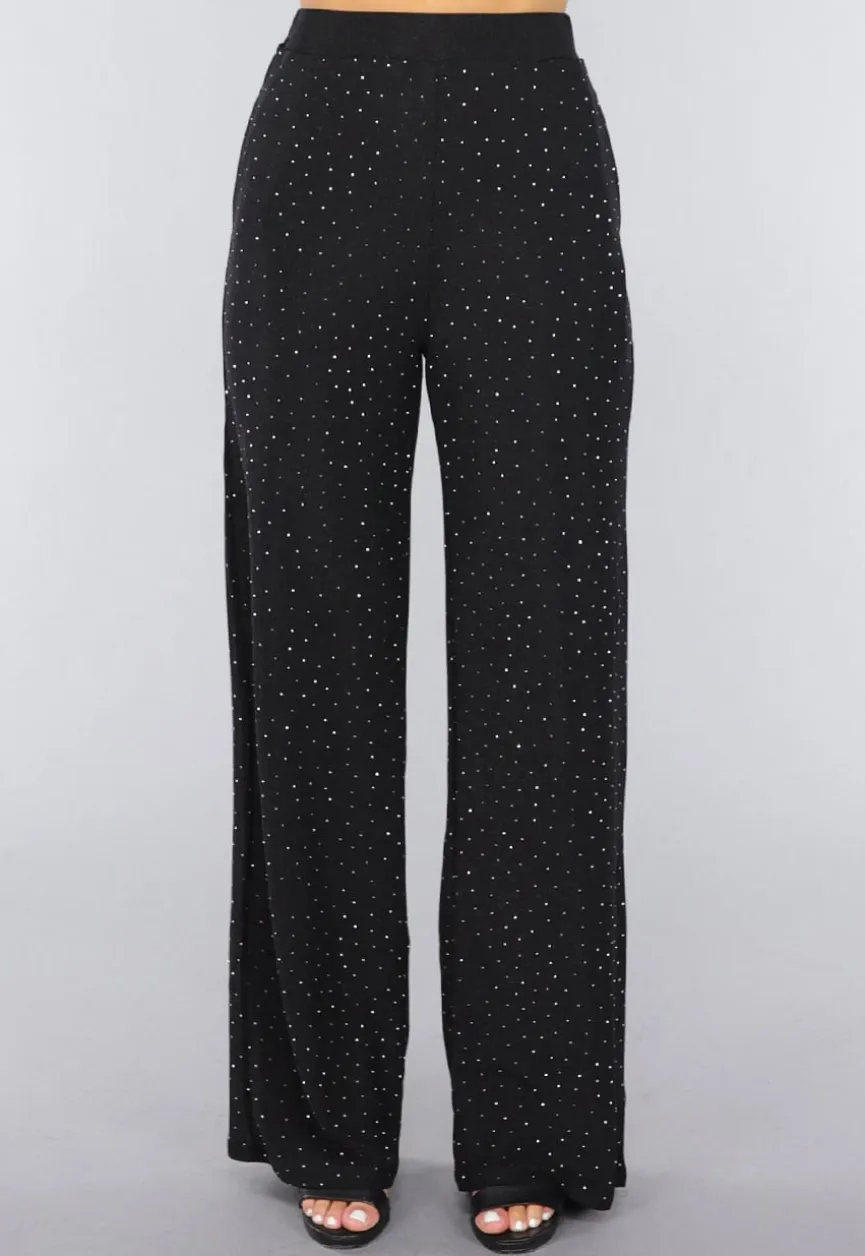 Zwarte Wide Leg Glitter Broek