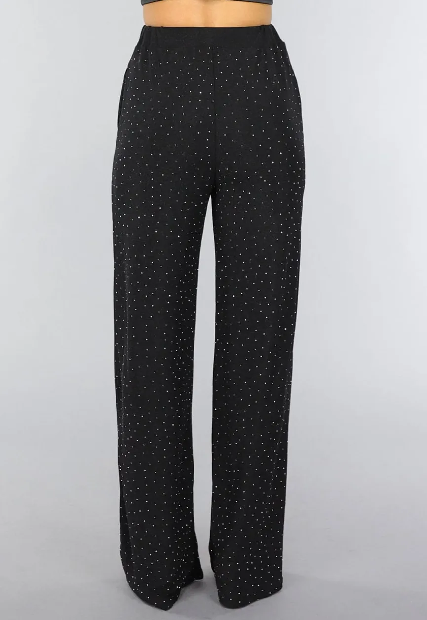 Zwarte Wide Leg Glitter Broek