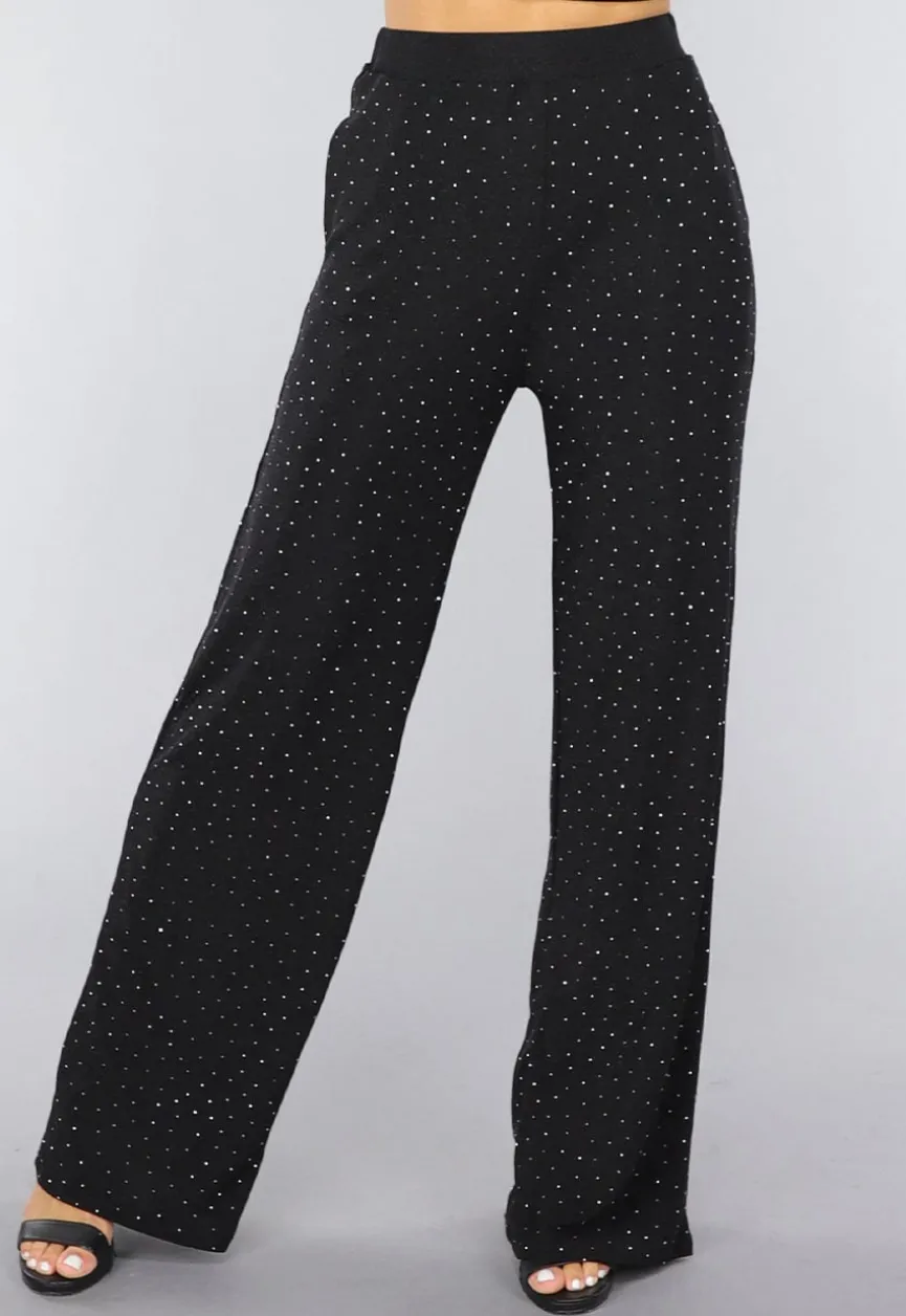 Zwarte Wide Leg Glitter Broek