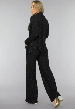 Zwarte Wide Leg Glitter Broek