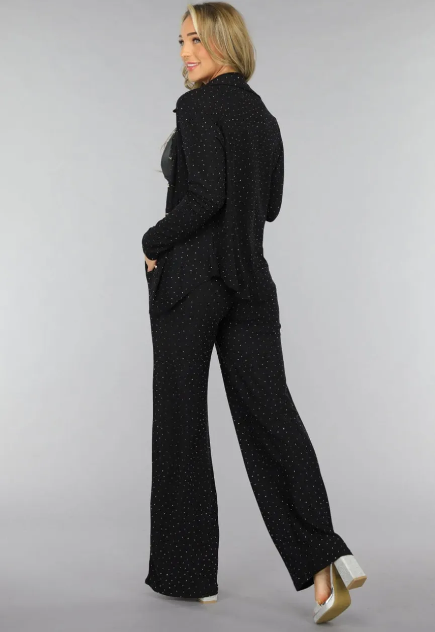 Zwarte Wide Leg Glitter Broek