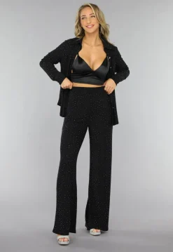 Zwarte Wide Leg Glitter Broek