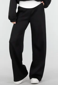 Zwarte Wide Leg Joggingbroek met Elastische Taille en Stretch