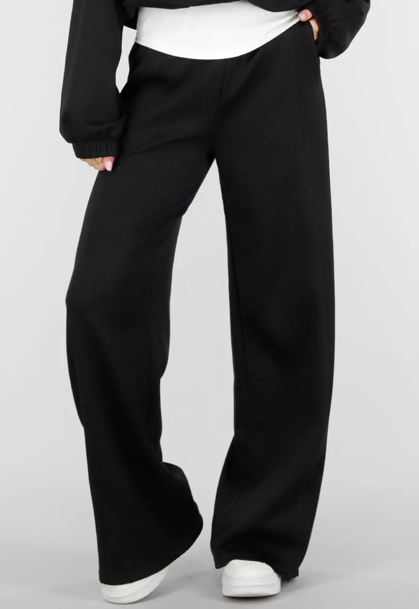 Zwarte Wide Leg Joggingbroek met Elastische Taille en Stretch
