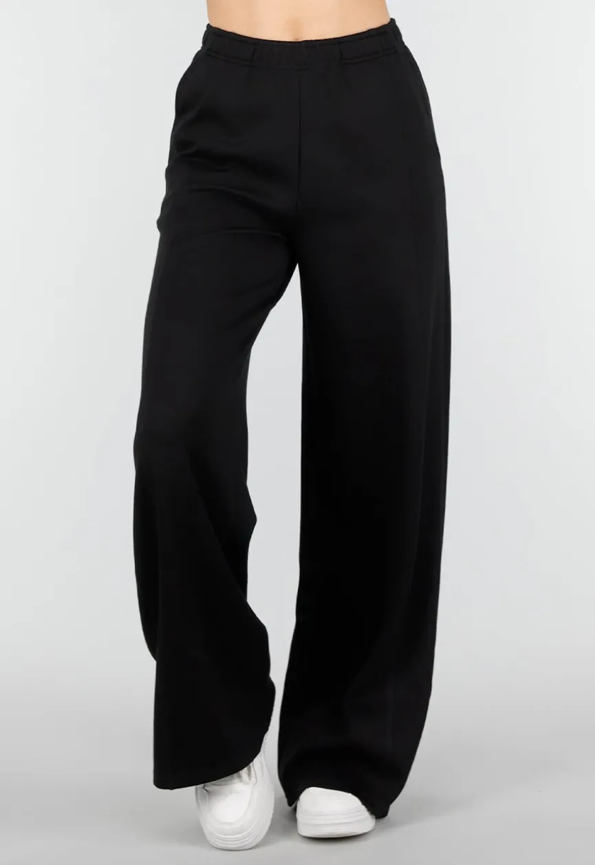 Zwarte Wide Leg Joggingbroek met Elastische Taille en Stretch