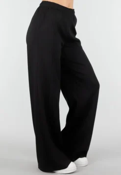 Zwarte Wide Leg Joggingbroek met Elastische Taille en Stretch