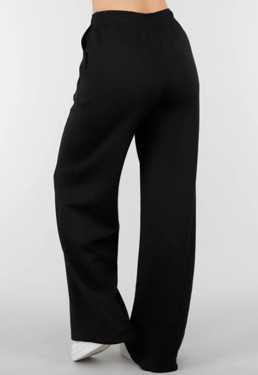 Zwarte Wide Leg Joggingbroek met Elastische Taille en Stretch