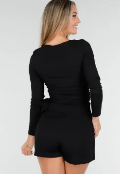 Zwarte Wikkel Top met Lange Mouwen en Stretch
