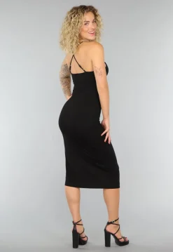 Zwarte Zachte Bodycon Jurk met Split