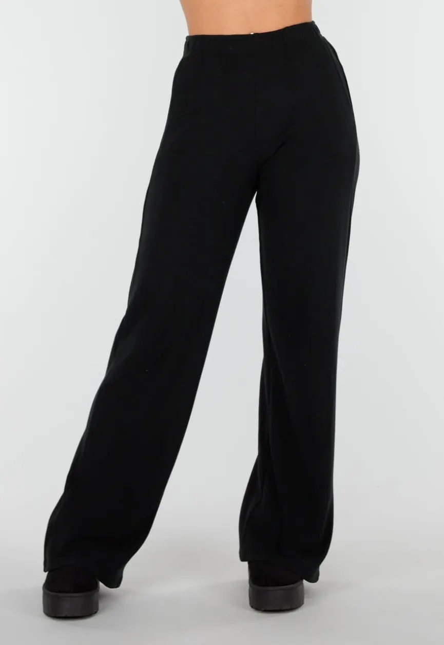 Zwarte Zachte Stretch Broek met Rechte Pijpen