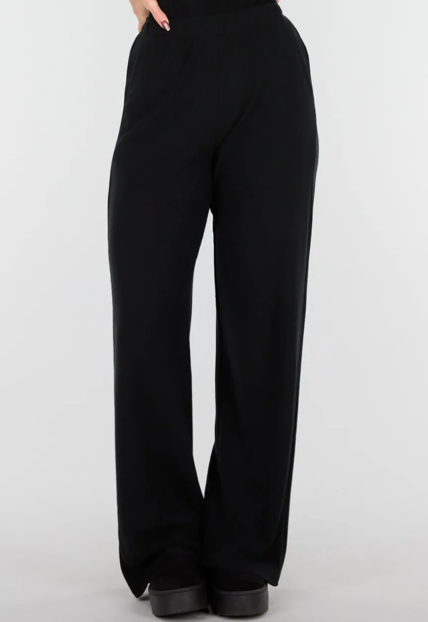 Zwarte Zachte Stretch Broek met Rechte Pijpen