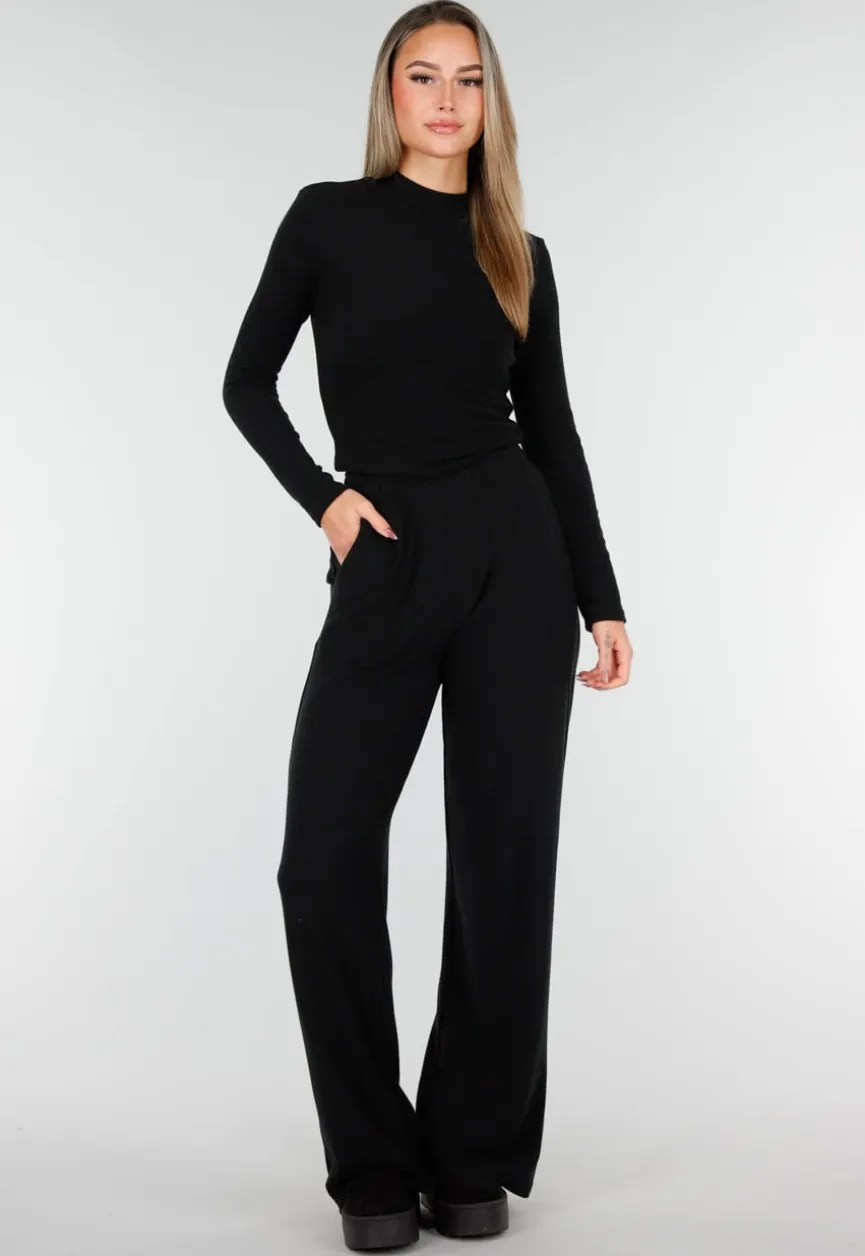 Zwarte Zachte Stretch Broek met Rechte Pijpen