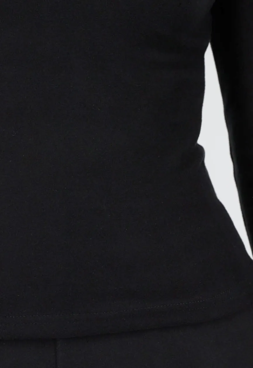 Zwarte Zachte Stretch Top met Col en Lange Mouwen