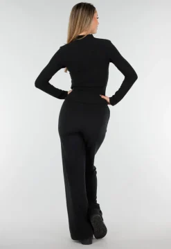 Zwarte Zachte Stretch Top met Col en Lange Mouwen